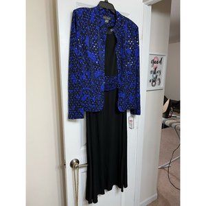 Jessica Howard Black/Colt Blue with sparkles Dinner Dress and Jacket Size 14 NWT